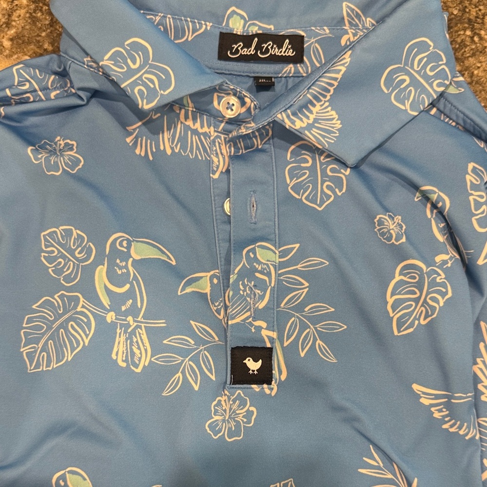 Bad Birdie Blue Toucan Print Polo